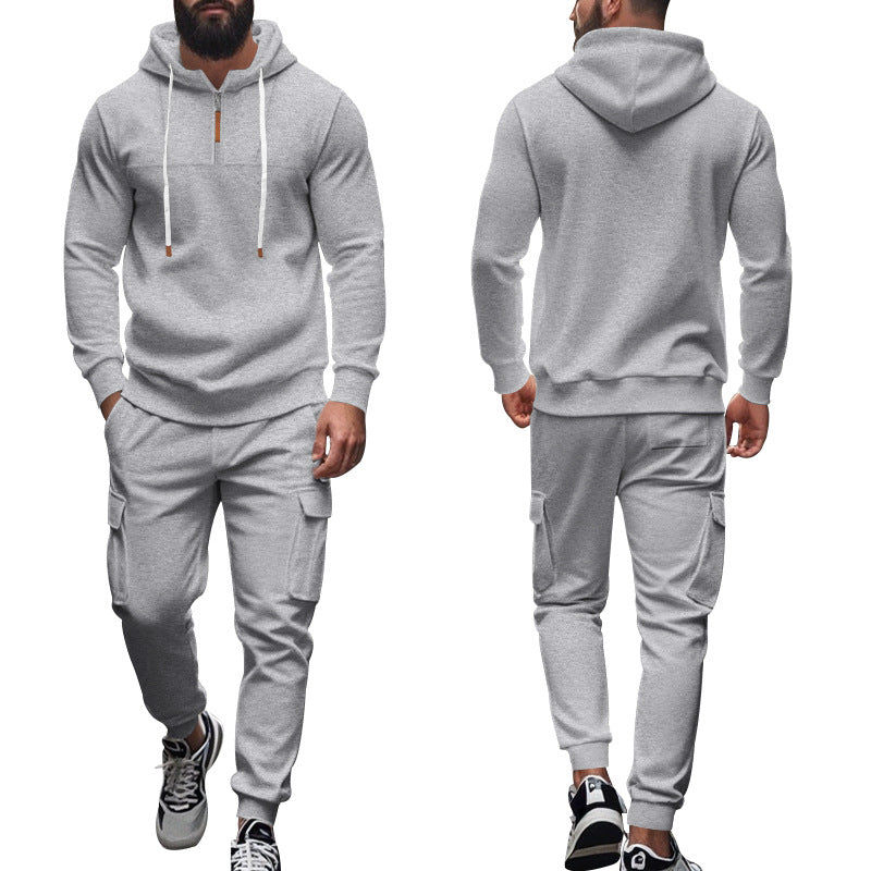 Herren nan Cargo-Jogginganzug mit Halbzip-Kapuzenpullover und tapered Cargohose Drune
