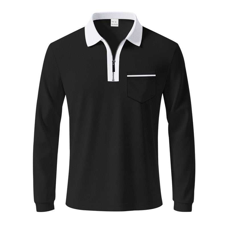 Herren Langarm-Polo mit Reißverschluss und Brusttasche Drune