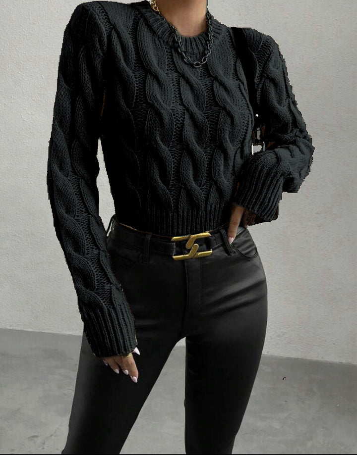 Damen Feiner Zopf‑Strickpullover mit Rundhals und gerippten Bündchen Drune