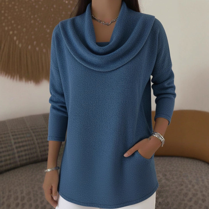 Damen Kuscheliger Feinstrick-Pullover mit Schalkragen und Eingrifftaschen Drune