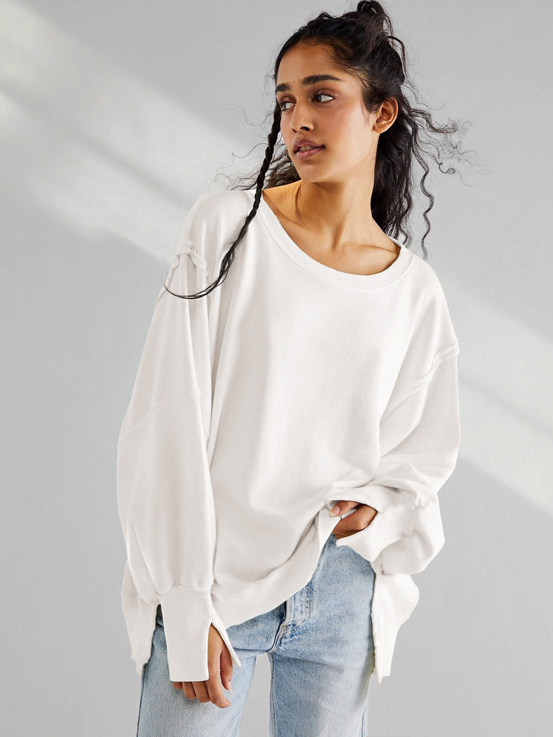 Damen Oversized Sweatshirt mit kreativem Saumdesign Drune