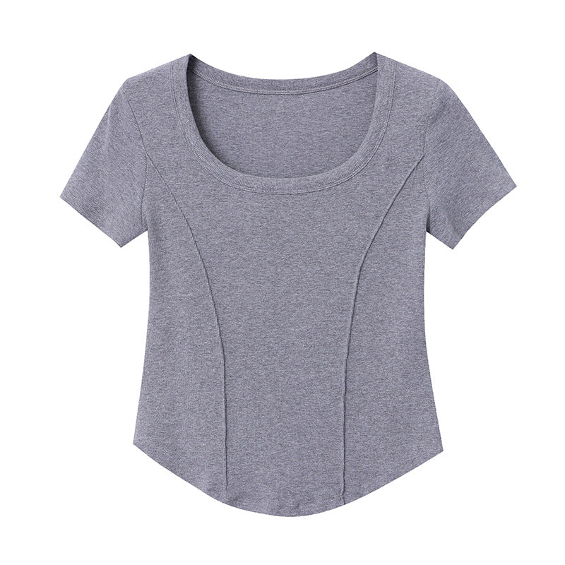 Damen figurbetontes Ripp-T-Shirt mit Rundhalsausschnitt Drune