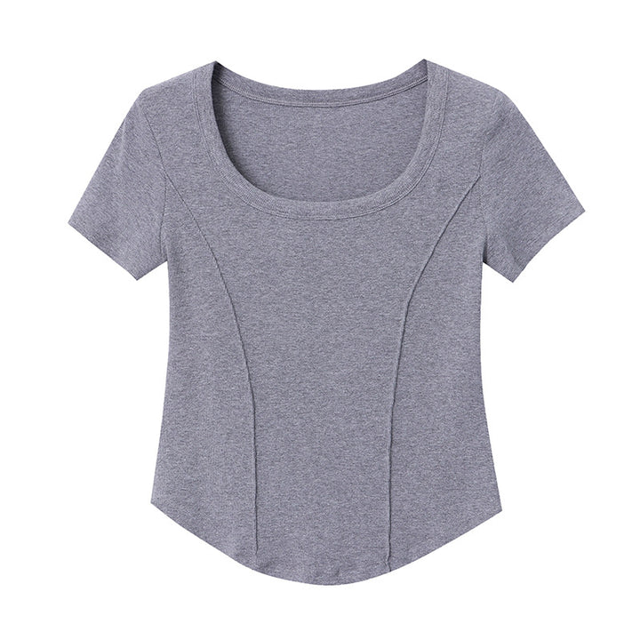 Damen figurbetontes Ripp-T-Shirt mit Rundhalsausschnitt Drune