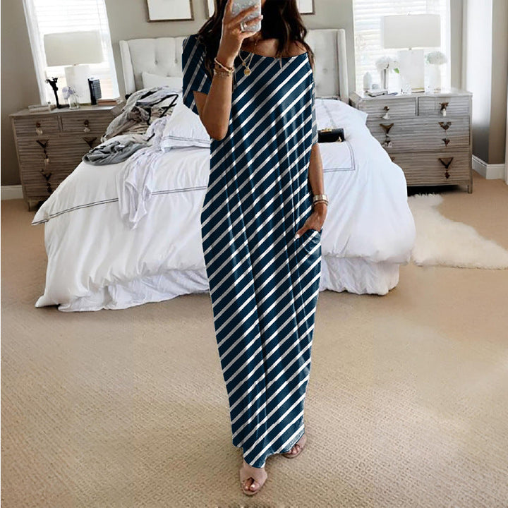 Damen Lockere Maxikleid mit Animal-Print und Seitentaschen Drune
