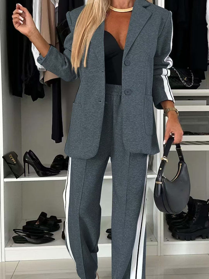 Damen nan elegantes Blazer-Set im Sportchic mit kontrastierenden Seitenstreifen und elastischer Bundhose Drune