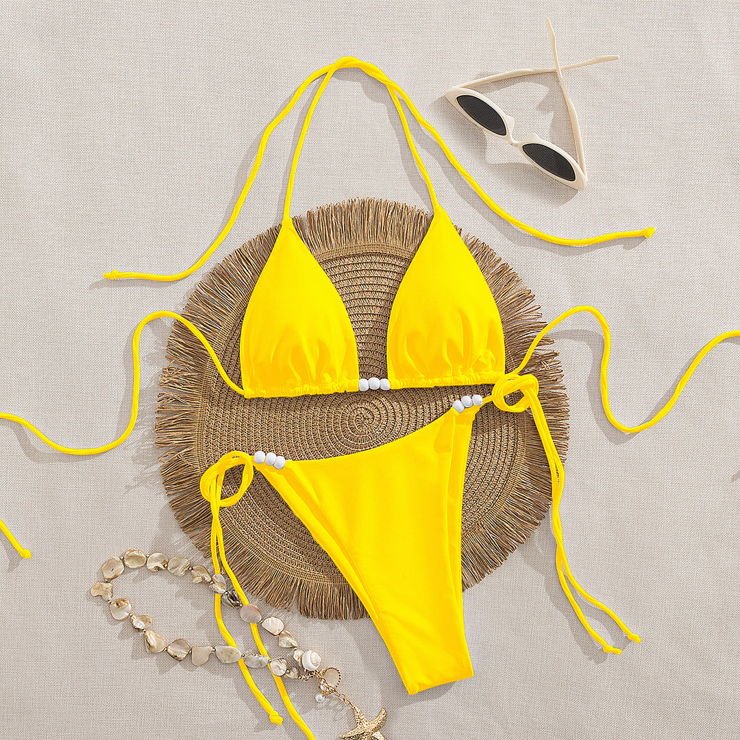Damen Triangel-Bikini mit dekorativen Perlen-Details Drune