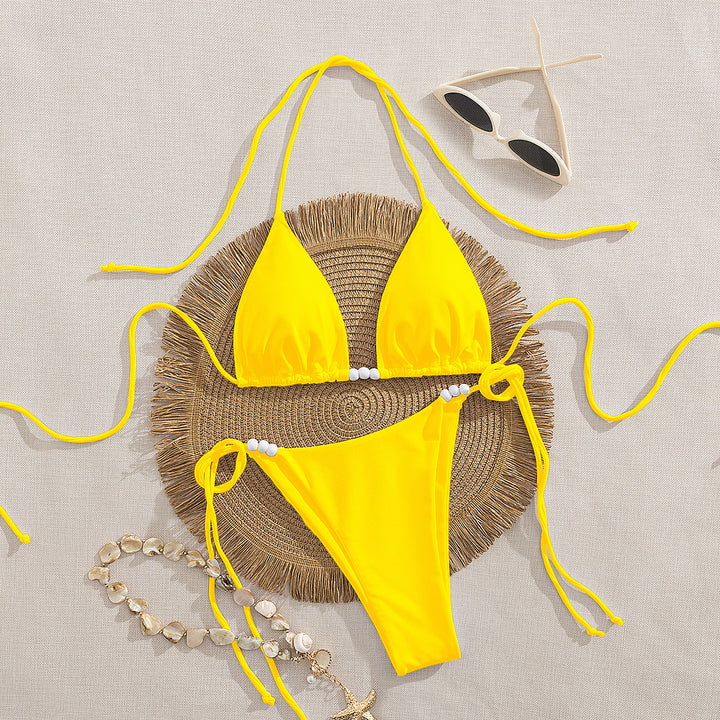 Damen Triangel-Bikini mit dekorativen Perlen-Details Drune
