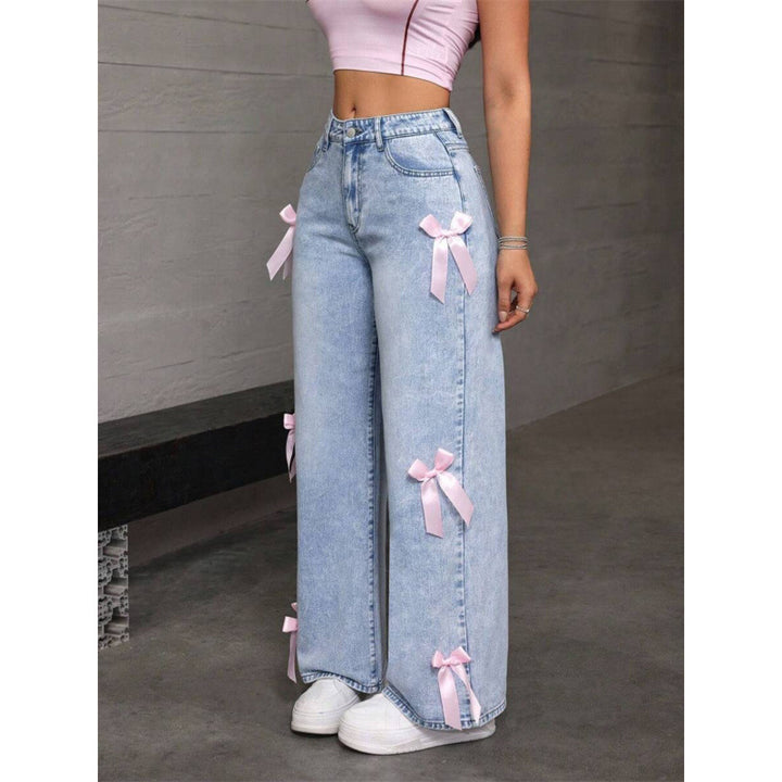 Damen Weite Jeans mit dekorativen Schleifen-Details Drune