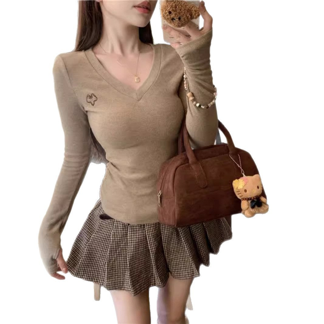 Damen Langarmshirt mit V-Ausschnitt und eleganten Rippstrukturen Drune