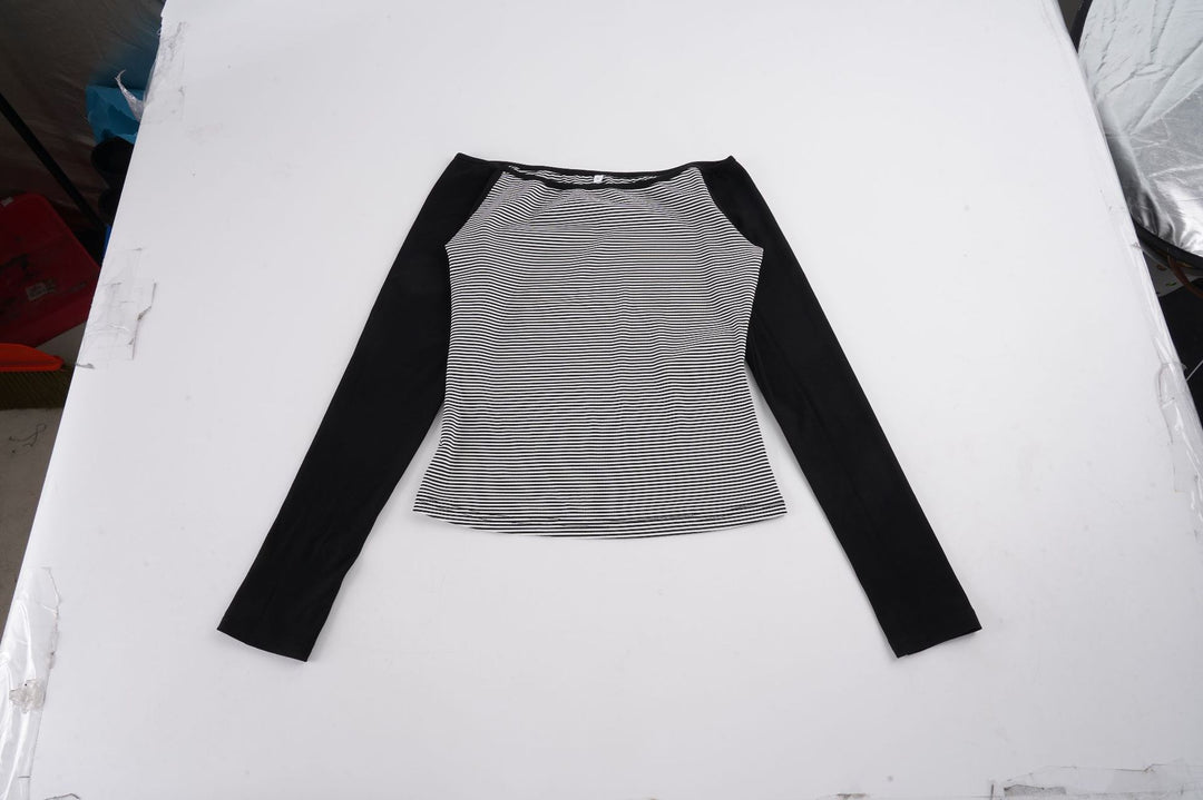 Damen nan figurnahes Raglan-Langarmshirt mit feinem Streifenjersey, schmaler Taille und elastischem Stretchmaterial Drune