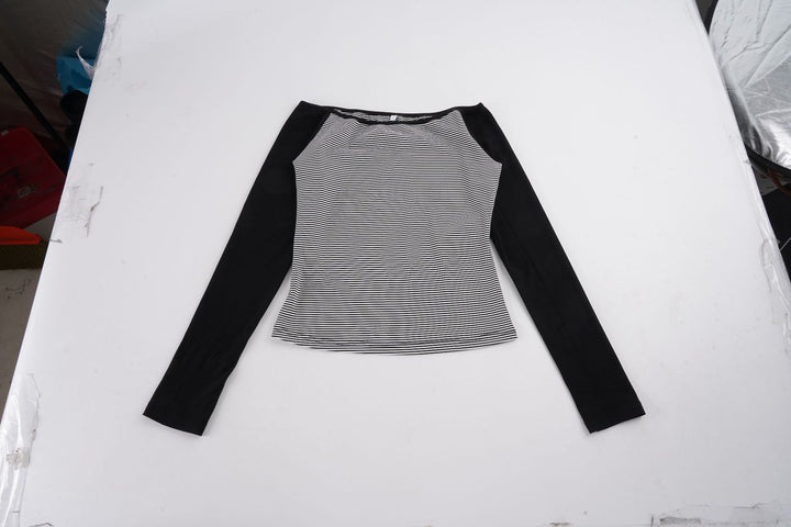 Damen nan figurnahes Raglan-Langarmshirt mit feinem Streifenjersey, schmaler Taille und elastischem Stretchmaterial Drune