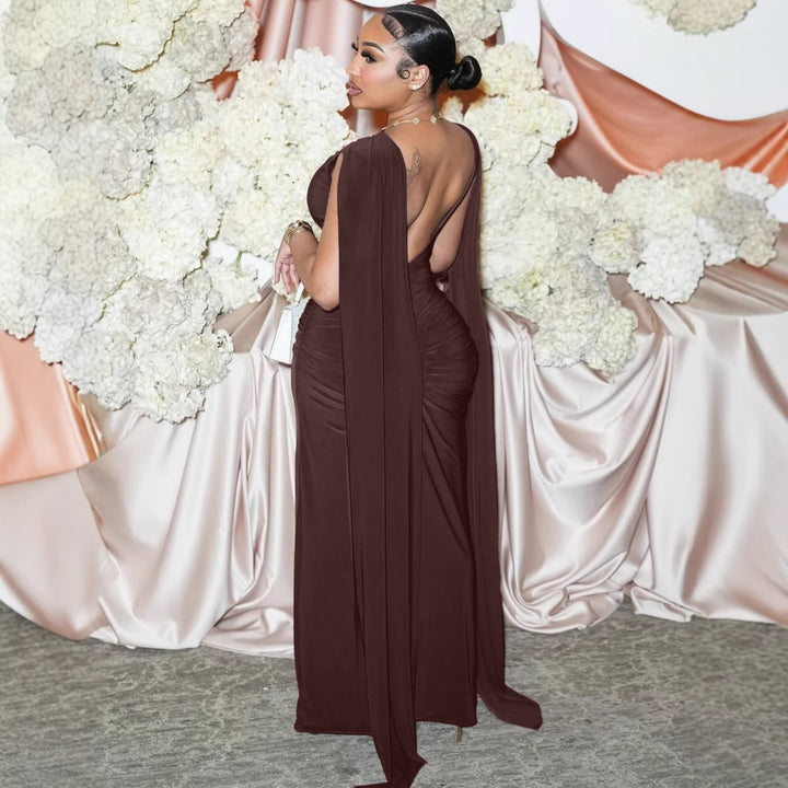 Damen Elegantes Maxikleid mit Raffungen und transparenten Ärmeln Drune
