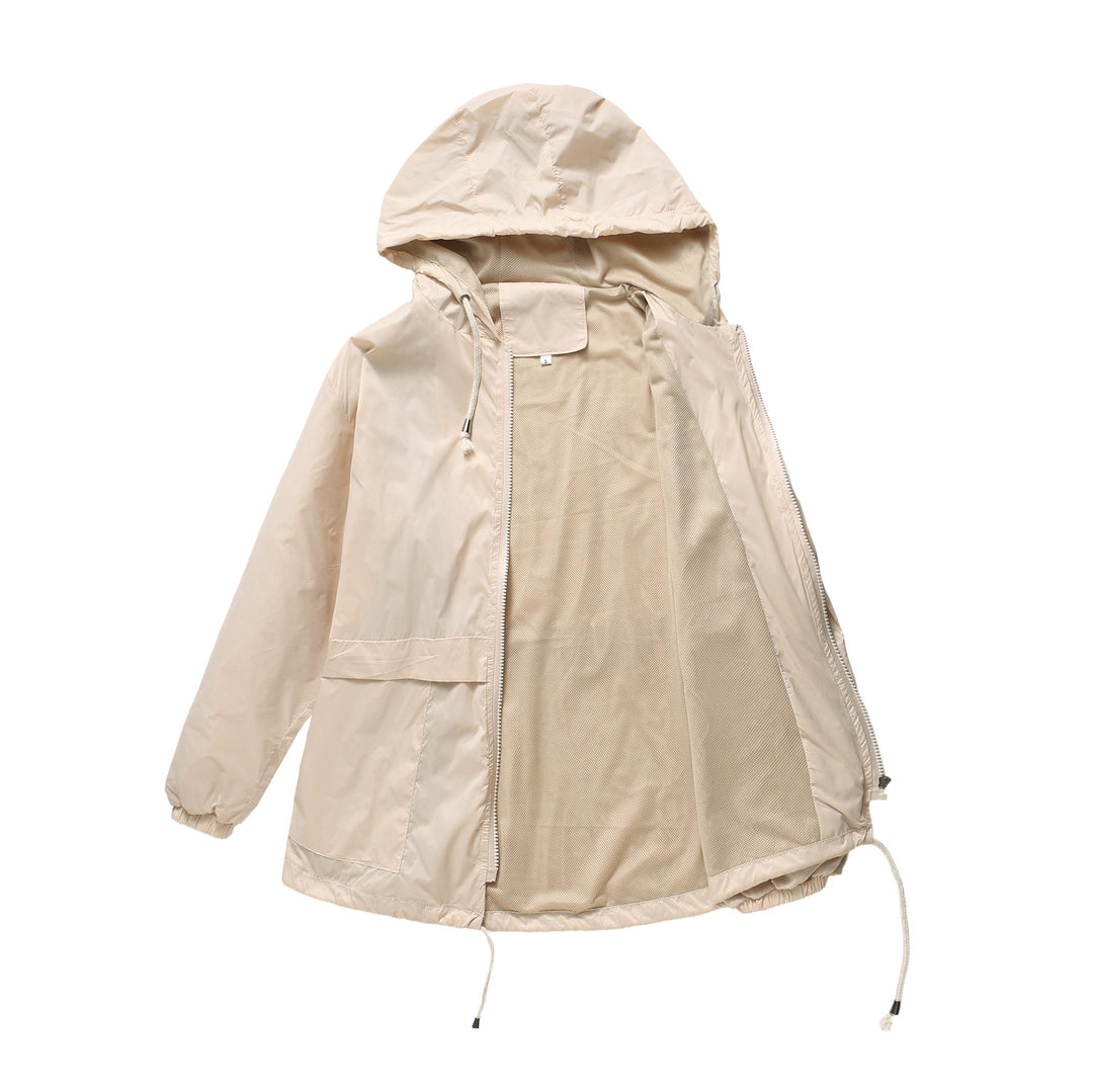 Damen nan leichte Windjacke mit Kapuze Mesh-Futter Kordelzug und Reißverschluss Drune