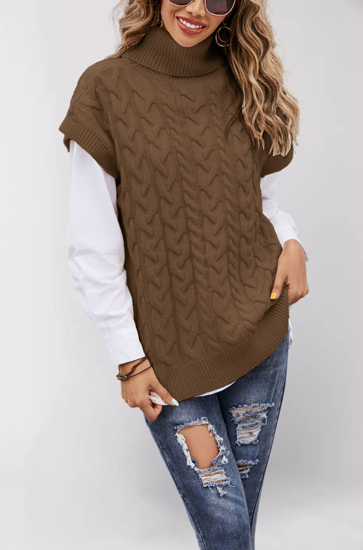 Damen gestricktes Kleidungsstück mit hohem Kragen und Kabelmuster Drune