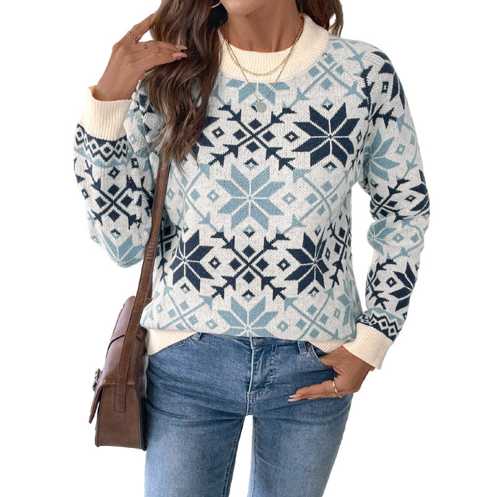 Damen Winterlicher Strickpullover mit geometrischem Muster Drune