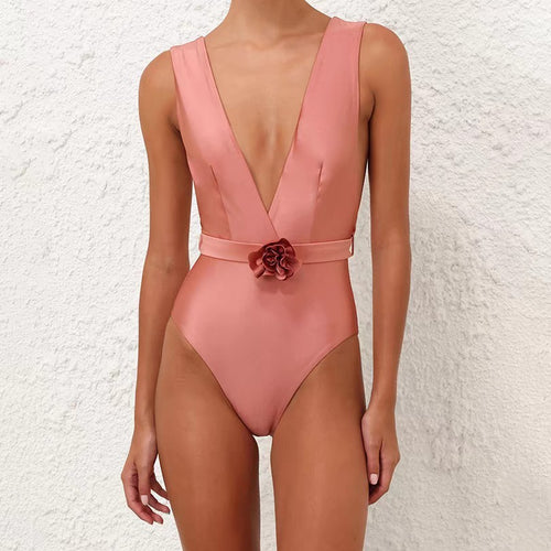 Damen Eleganter Badeanzug mit Blumenapplikation Drune