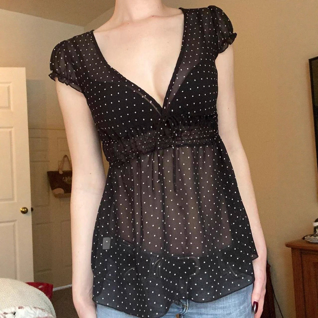 Damen Verspieltes Polka-Dots Blusenshirt mit Rüschendetails Drune