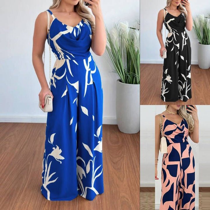 Damen Eleganter Jumpsuit mit fließendem Stoff und modischem Blumenmuster Drune