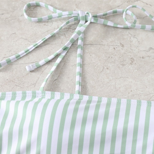 Damen Hochgeschnittener Bikini mit modischen Streifen und verstellbaren Trägern Drune