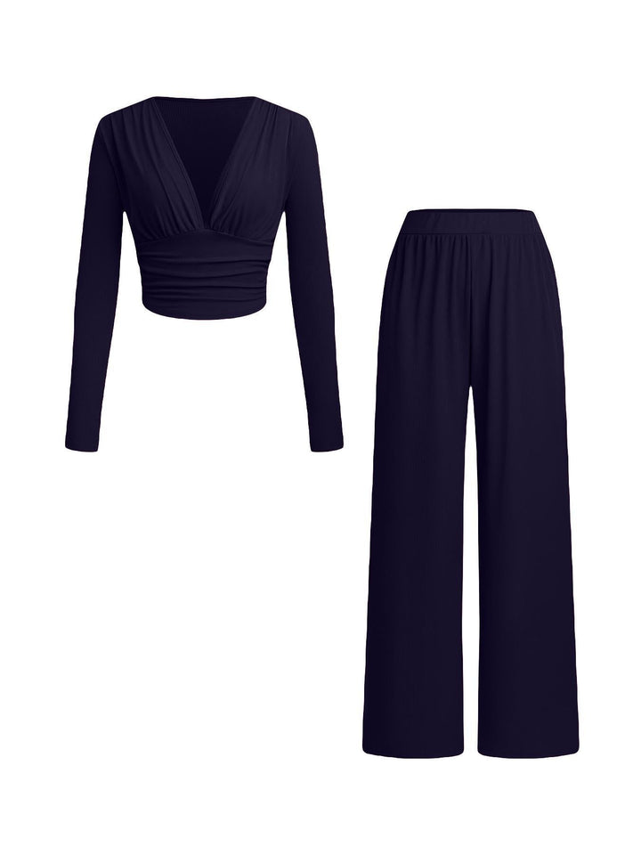 Damen lässiges und figurnahes Oberteil mit hochtaillierter Hose Drune