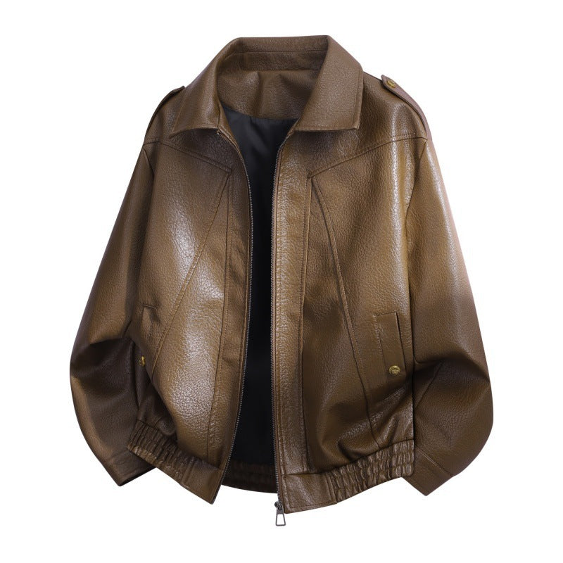 Damen Mode-Lederjacke mit hohem Kragen Drune