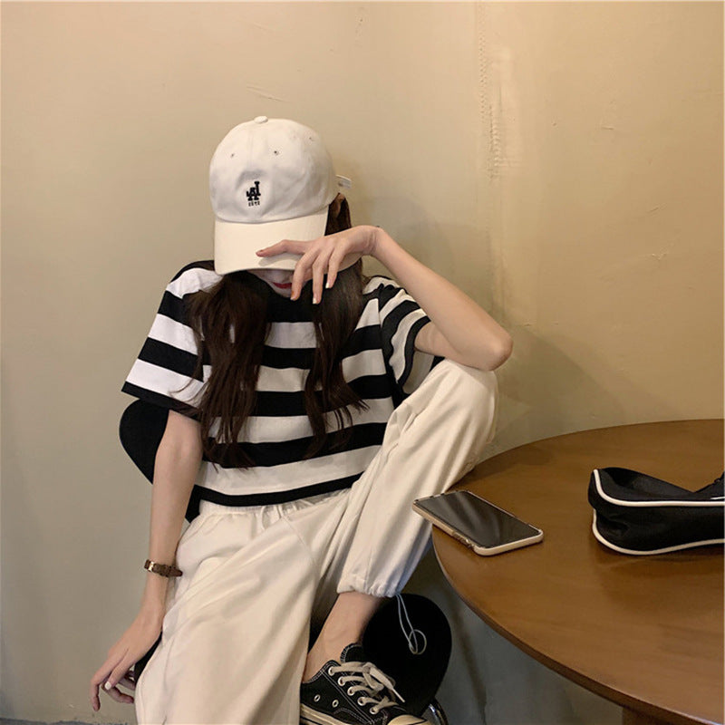 Damen Cropped T-Shirt mit Streifenmuster und lässigem Schnitt Drune