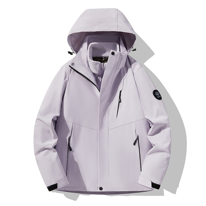 Herren dreilagige atmungsaktive Softshell-Trekkingjacke mit integriertem Fleecekragen und verstellbarer Kapuze Drune