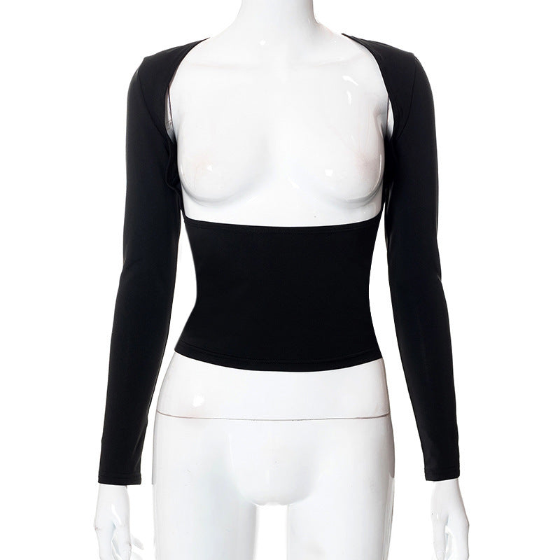 Damen figurbetontes Longsleeve-Oberteil mit offenem Rücken und elegantem Design Drune