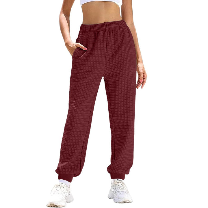 Damen Lässige Waffelstrick-Loungehose mit hohem Elastikbund und Bündchen Drune