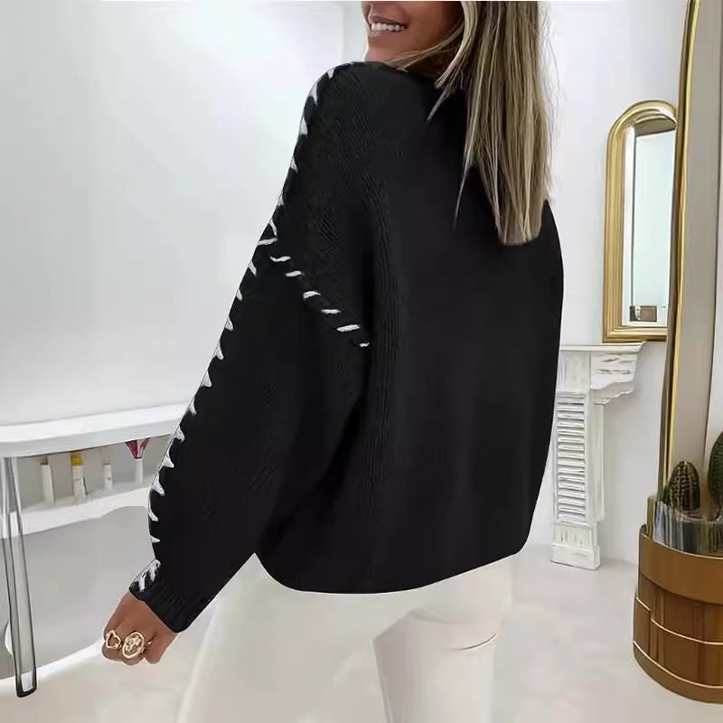 Damen Grobstrickpullover mit kontrastierenden Abschlüssen und lässigem Schnitt Drune