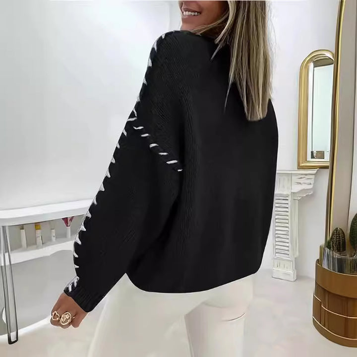 Damen Grobstrickpullover mit kontrastierenden Abschlüssen und lässigem Schnitt Drune