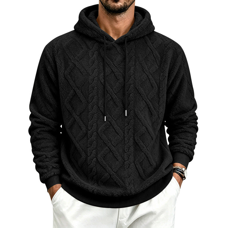 Herren Kuscheliger Sherpa-Kapuzenpullover mit Zopfstruktur und Rippbündchen Drune
