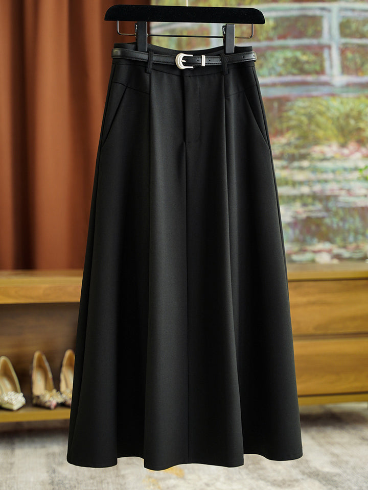 Damen Eleganter Midirock mit Taillengürtel Drune