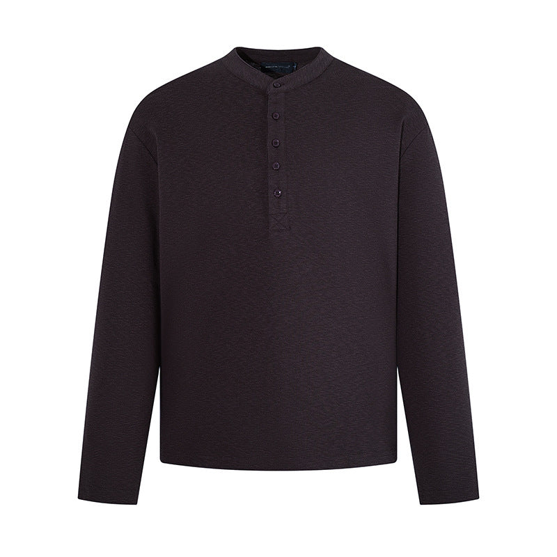 Herren Langarm-Henleyshirt mit Stehkragen und Knopfverschluss aus strukturiertem Jersey Drune