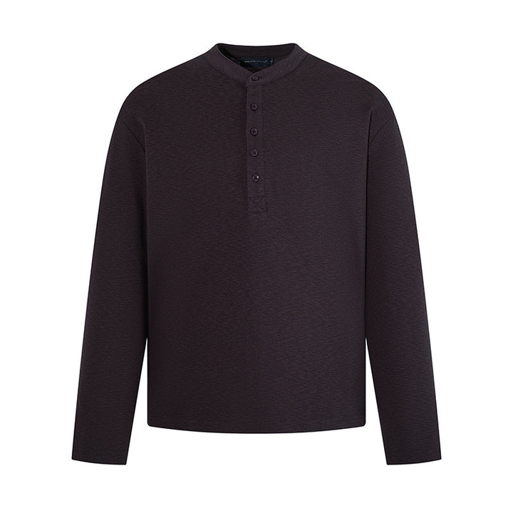 Herren Langarm-Henleyshirt mit Stehkragen und Knopfverschluss aus strukturiertem Jersey Drune