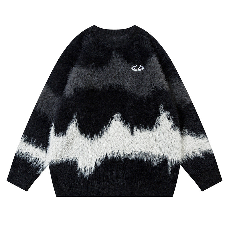 Damen Stylischer Grobstrick Pullover mit modernem Wellenmuster Drune