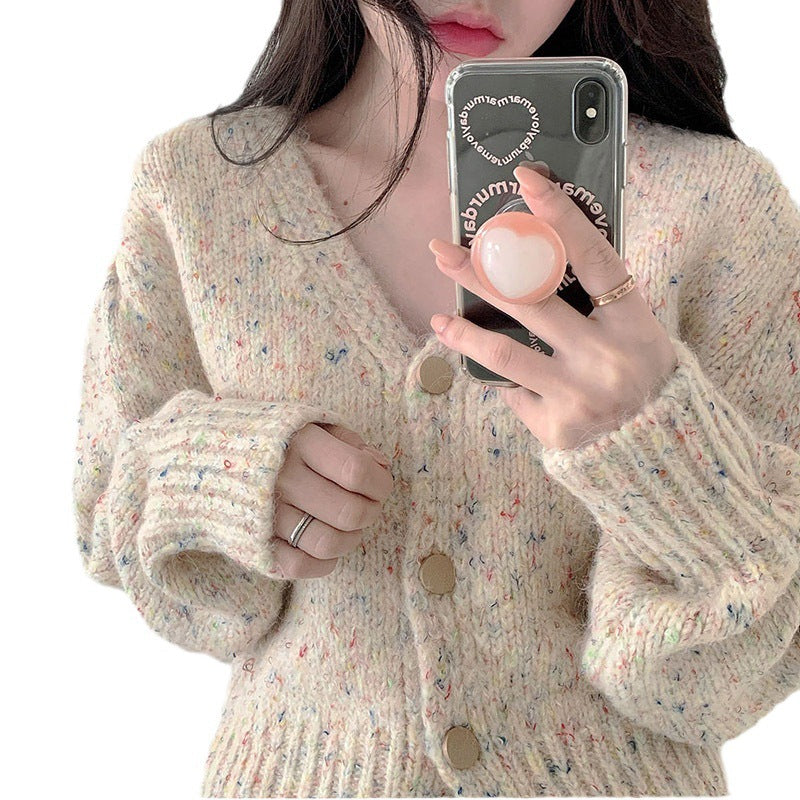 Damen Gemütlicher Grobstrick-Cardigan mit V-Ausschnitt und Knöpfen Drune