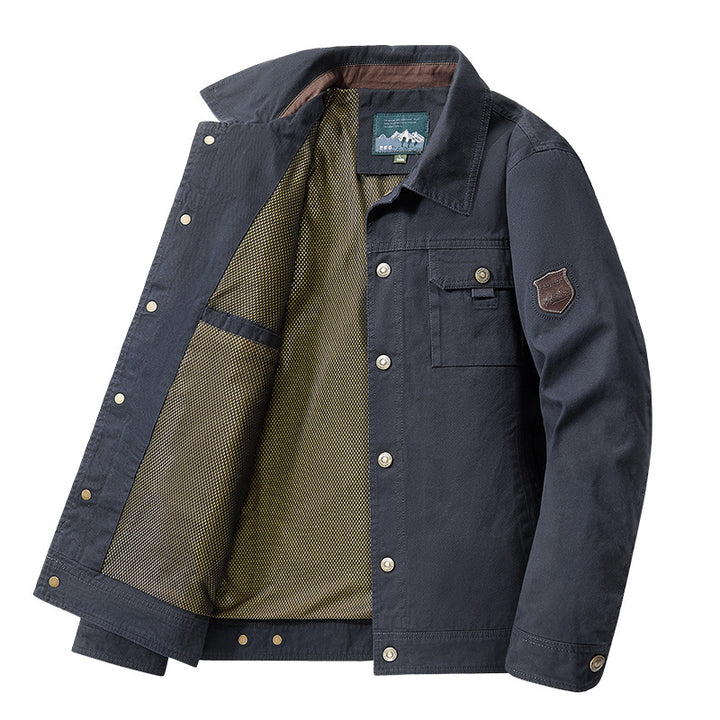 Herren nan robuste Canvas-Fieldjacke mit atmungsaktivem Meshfutter, Druckknopfleiste und aufgesetzter Brusttasche Drune