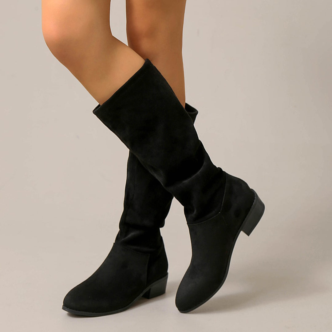 Damen Komfortable Wildleder Overkneestiefel Drune
