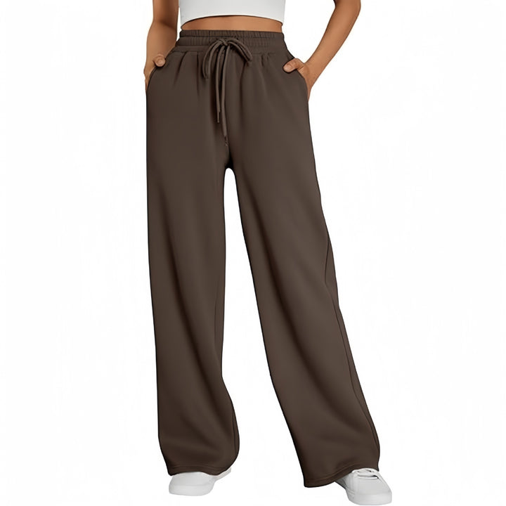 Damen nan Palazzo-Loungehose mit hoher Taille, elastischem Bund, Kordelzug und tiefen Seitentaschen Drune