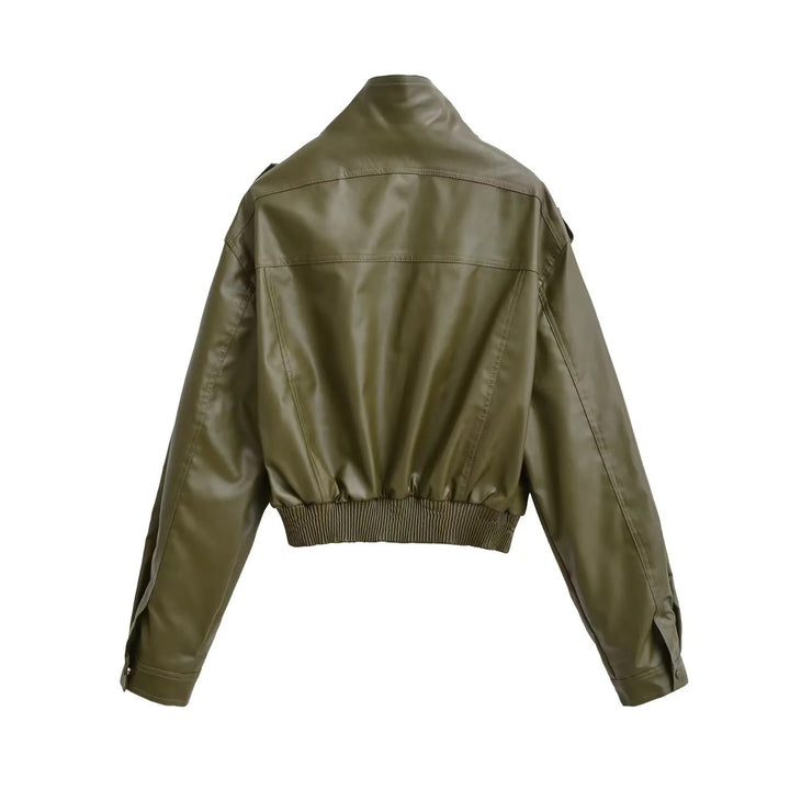 Damen nan cropped Field-Bomberjacke im Military-Look mit Stehkragen, Schulterklappen und taillennahem Rippbund Drune
