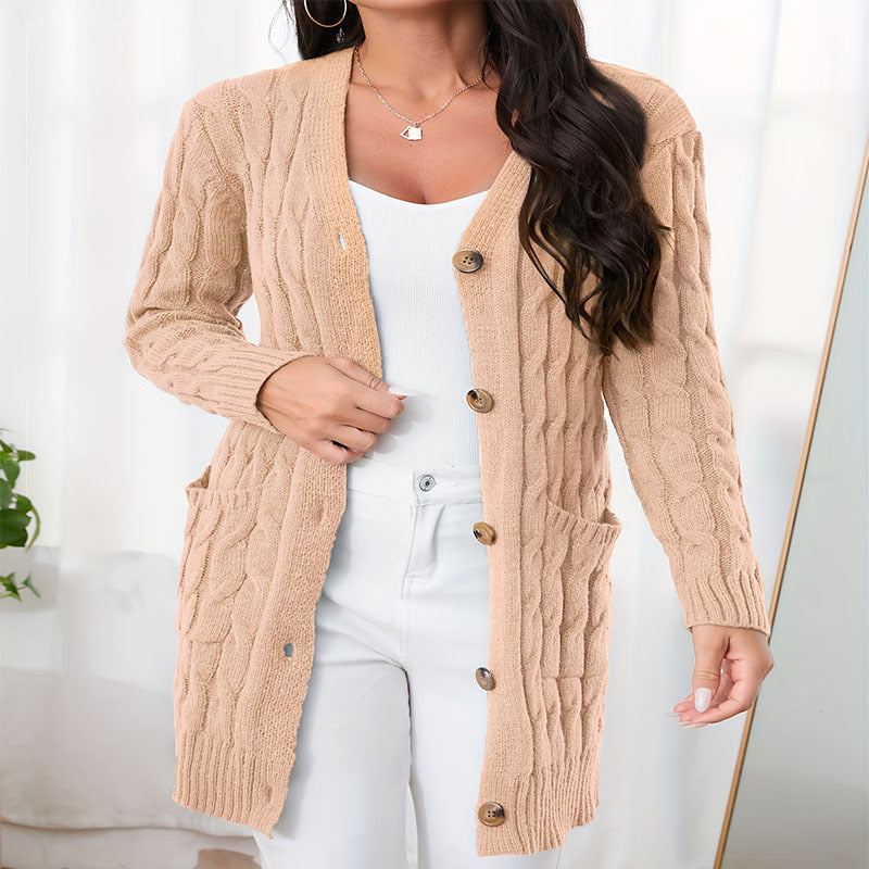 Damen Langstrickcardigan mit Zopfmuster und praktischen Taschen Drune
