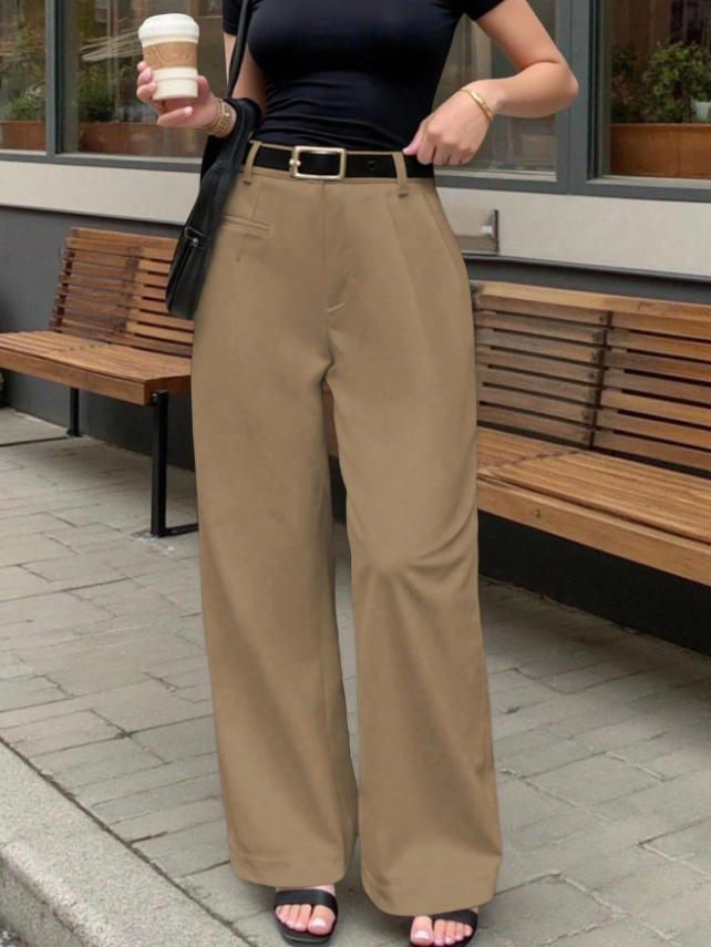 Damen Elegante und bequeme High-Waist Stoffhose mit breitem Bein Drune