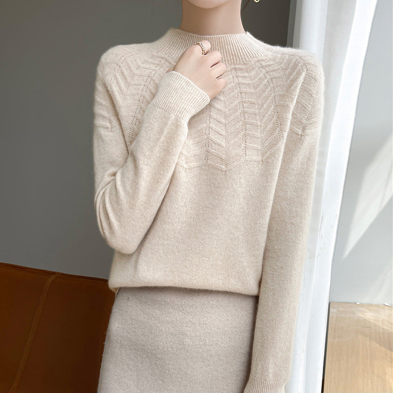 Damen Weicher Feinstrick-Mockneckpullover mit Chevron-Ajour und Kaschmirlook Drune