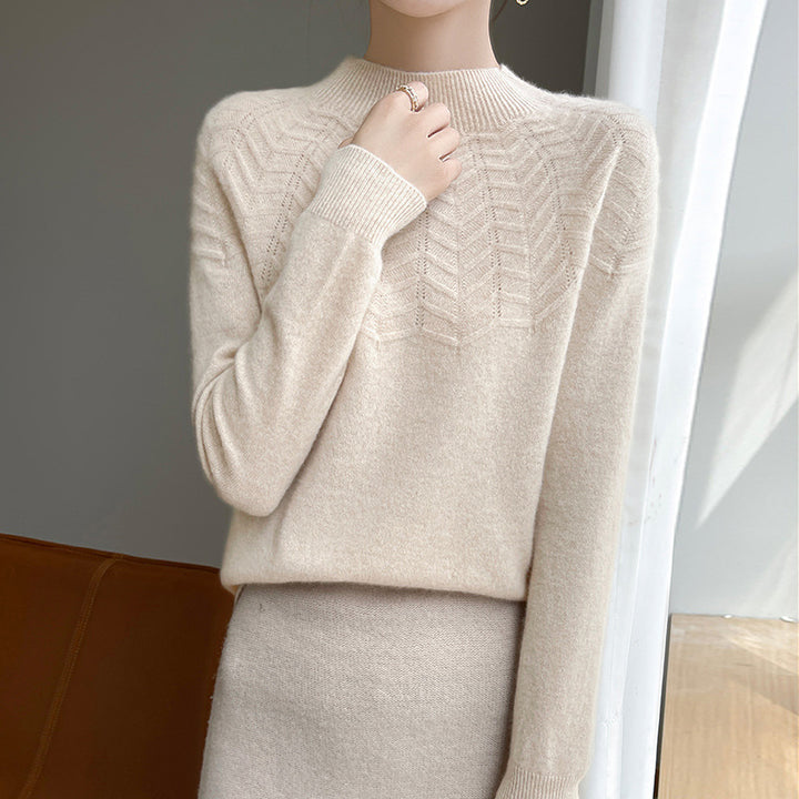 Damen Weicher Feinstrick-Mockneckpullover mit Chevron-Ajour und Kaschmirlook Drune