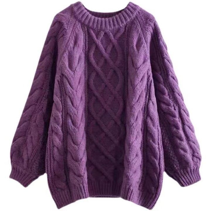 Damen Grober Strickpullover mit Zopfmuster und weitem Schnitt Drune