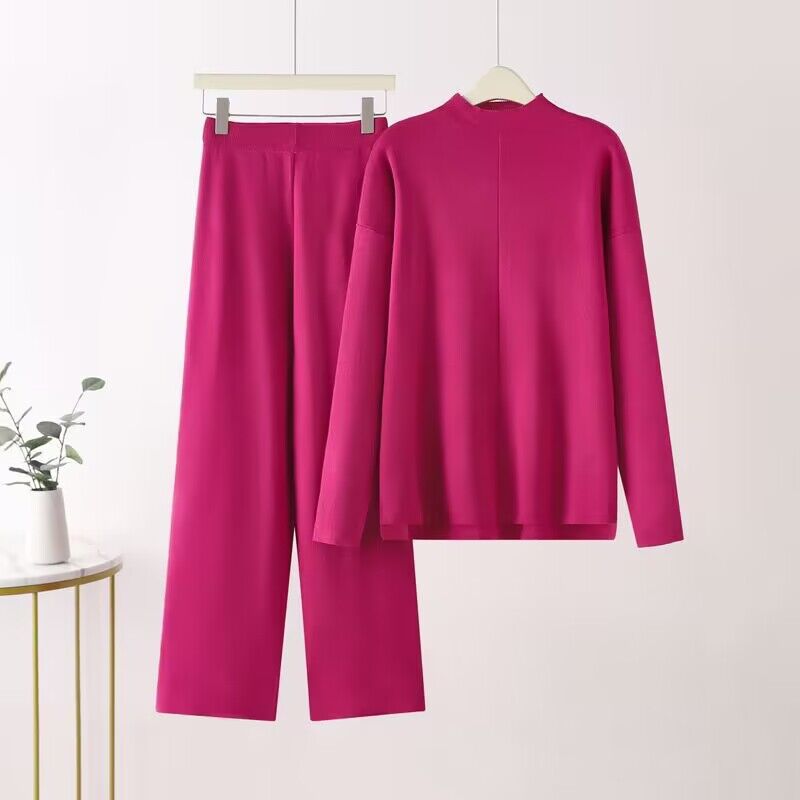 Damen elegantes Set aus langärmligem Oberteil und Palazzo-Hosen Drune