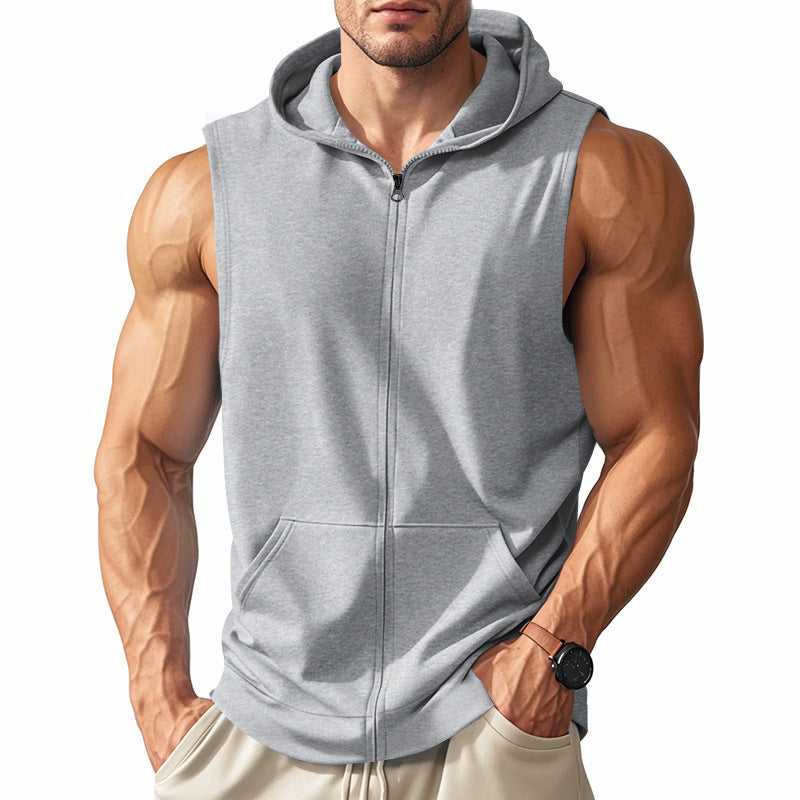 Herren sportlicher ärmelloser Hoodie mit praktischem Reißverschluss und Kängurutasche Drune