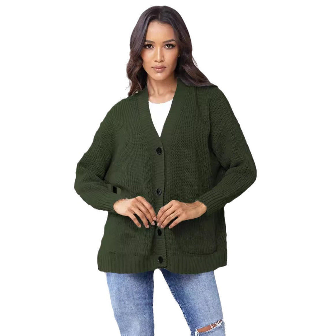 Damen Grober Strickcardigan mit praktischen Taschen und eleganten Knopfdetails Drune