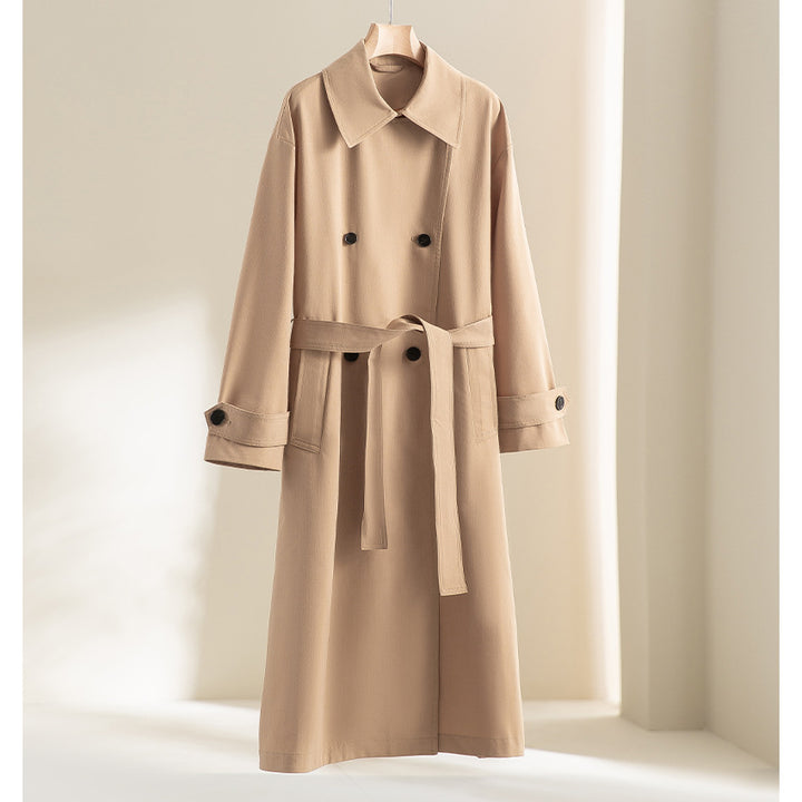 Herren Langer Doppelreihiger Trenchcoat mit Oversize-Schnitt und Reverskragen Drune